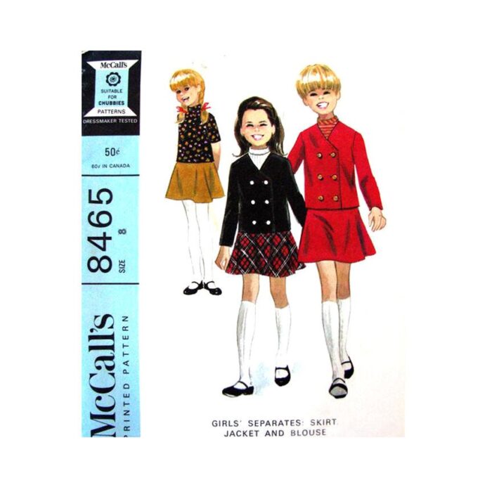 McCalls 8465 girls jacket blouse skirt pattern