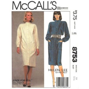 80s Button Front Dress Pattern McCall’s 8753 Helen Lee