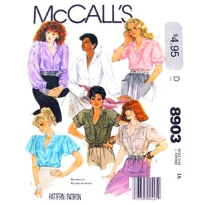 McCall’s 8903 Flared or Long Sleeve Blouse Pattern Size 16