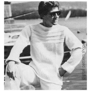 Mens Sweater Knitting Pattern Crew Neck Casual Pullover Top