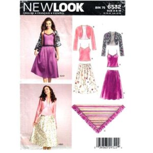 New Look 6532 Bolero Jacket, Camisole Top, Evening Skirt Pattern