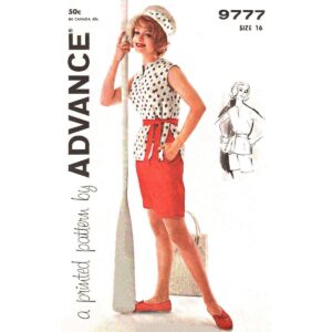 60s Vintage Top, Bermuda Shorts Pattern Advance 9777 Size 16