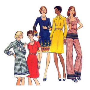 70s Scoop Neck or Tie Dress, Top, Pants Pattern Butterick 3481