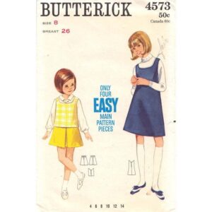 Girls 60s Jumper, Top, Skirt Pattern Butterick 4573 Inverted Pleat