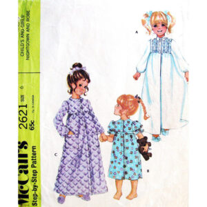 Girls 70s Nightgown and Robe Pattern McCall’s 2621 Puff Sleeve