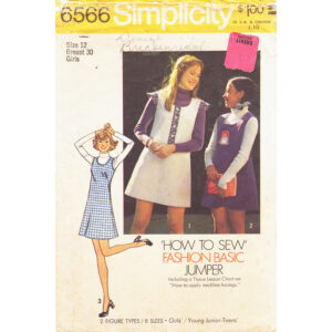 Girls 70s Jumper Pattern Simplicity 6566 Cap Sleeve Dress