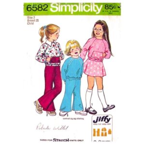 Girls Raglan Top, Skirt, Bell Bottom Pants Pattern Simplicity 6582