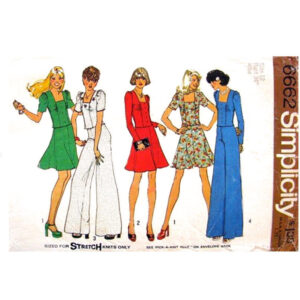 70s Square Neck Top, Skirt, Wide Pants Pattern Simplicity 6662