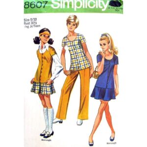 60s Tunic, Flip Mini Skirt, Pants Pattern Simplicity 8607 Jr 9 10