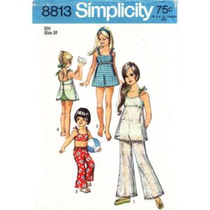 Girls Apron Swimsuit, Bell Bottom Pants Pattern Simplicity 8813