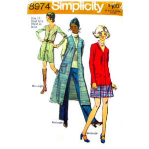 70s Mini Coat Dress, Skirt, Vest, Pants Pattern Simplicity 8974
