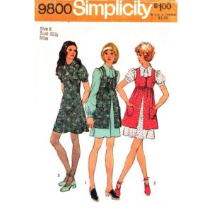 70s Vintage Mini Dress, Smock Sewing Pattern Simplicity 9800