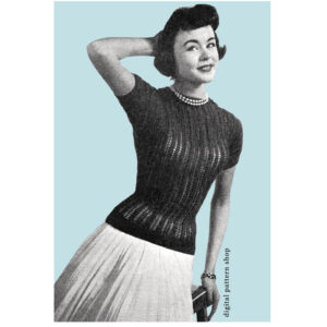 50s Vintage Pullover Sweater Knitting Pattern, Fitted Jumper