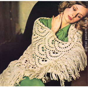 70s Scalloped Shawl Crochet Pattern for Women, Evening Wrap