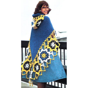 Hooded Shawl Crochet Pattern, Flower Medallion Wrap Poncho