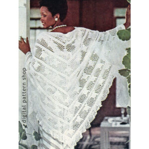 70s Oversize Shawl Crochet Pattern, Ruffled Evening Wrap
