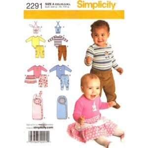 Simplicity 2291 Baby Pattern Bodysuit Romper Pants Skirt Bunting