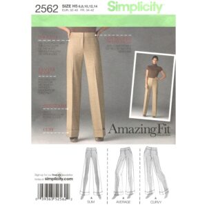 Simplicity 2562 Amazing Fit Pants Pattern Slim, Average, Curvy Trousers