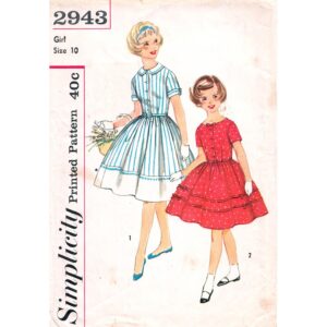 Girls 50s Full Skirt Dress Pattern Simplicity 2943 Size 10