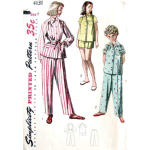 Girls 50s Pajama Pattern Simplicity 4131 Pants, Shorts