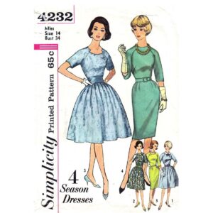 60s Full Skirt Dress and Sheath Dress Pattern Simplicity 4232