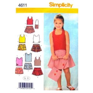 Simplicity 4611 Girls Halter Top, Tiered Skirt, Shorts, Bag Pattern