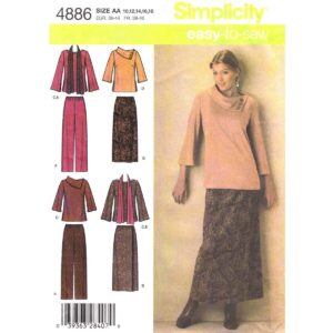 Simplicity 4886 Pullover Top, Wrap Skirt, Pants Pattern