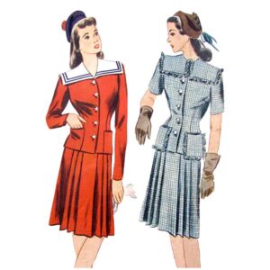 40s Two Piece Sailor Dress Pattern Simplicity 4902 Square Collar
