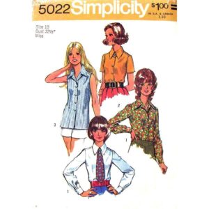 70s Vintage Blouse, Tie Pattern Simplicity 5022 Size 10 or 12
