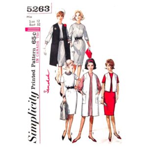 60s Shift Dress, Vest Coat Pattern Simplicity 5263 Size 12