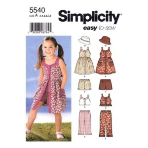 Simplicity 5540 Girls Dress, Crop Top, Pants, Shorts, Hat Pattern
