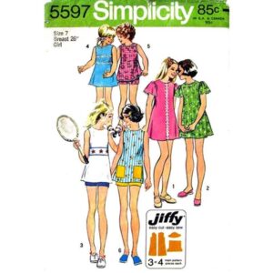 Girls 70s Sporty Dress, Tunic, Shorts Pattern Simplicity 5597