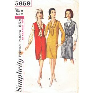 60s Button Front Dress, Jumper Pattern Simplicity 5659 Bust 38