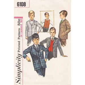 Boys 60s Suit Jacket, Vest Pattern Simplicity 6108 Waistcoat