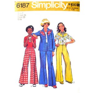 Girls 70s Retro Shirt, Bell Bottom Pants Pattern Simplicity 6187