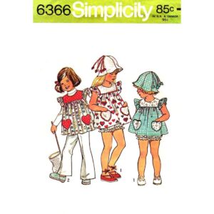 Girls Ruffle Top, Bloomer Panties, Hat Pattern Simplicity 6366