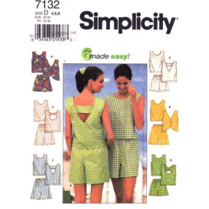 Simplicity 7132 Summer Tops and Shorts Pattern Size 4 6 8