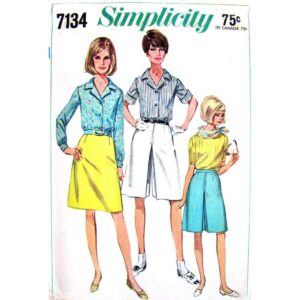 60s Blouse, Culottes, Skirt Sewing Pattern Simplicity 7134