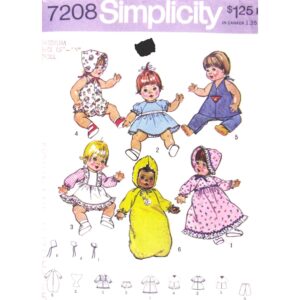 70s Doll Clothes Pattern Simplicity 7208, 15 16 Inch Baby Doll