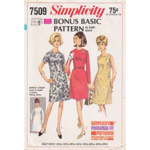 1960s Personal Fit Dress Pattern Simplicity 7509 Bust 39