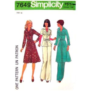 70s Vintage Shirt Dress, Top, Pants Pattern Simplicity 7649