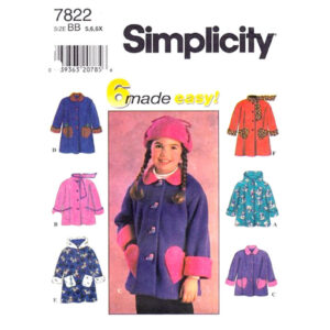 Simplicity 7822 Girls Button Up Jacket or Coat Pattern Heart Pocket