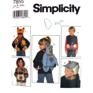Simplicity 7855 Backpack and Accessories Pattern Vest, Hats, Mittens, Muff