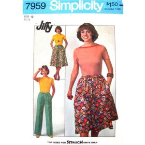70s Bateau Top, Drawstring Skirt, Pants Pattern Simplicity 7959