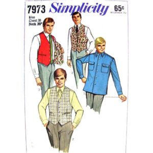 Men’s 60s Sport Shirt, Vest Pattern Simplicity 7973 Chest 38