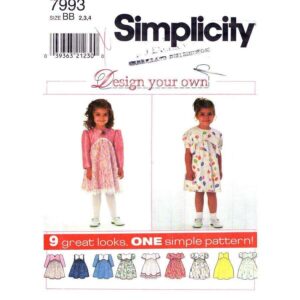 Simplicity 7993 Girls Design Your Own Dress Sewing Pattern Size 2 3 4
