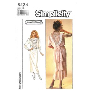 80s Lace Back Dress Pattern Simplicity 8224 Fish Tail Skirt