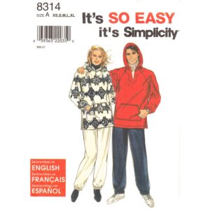 Simplicity 8314 Hoodie Top, Pull-On Pants Pattern Unisex XS to XL