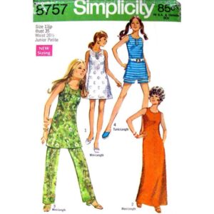 70s Mini or Maxi Dress, Shorts, Pants Pattern Simplicity 8757