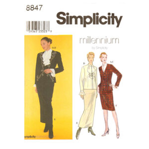 Simplicity 8847 Jacket, Jabot Blouse, High Waist Skirt Pattern